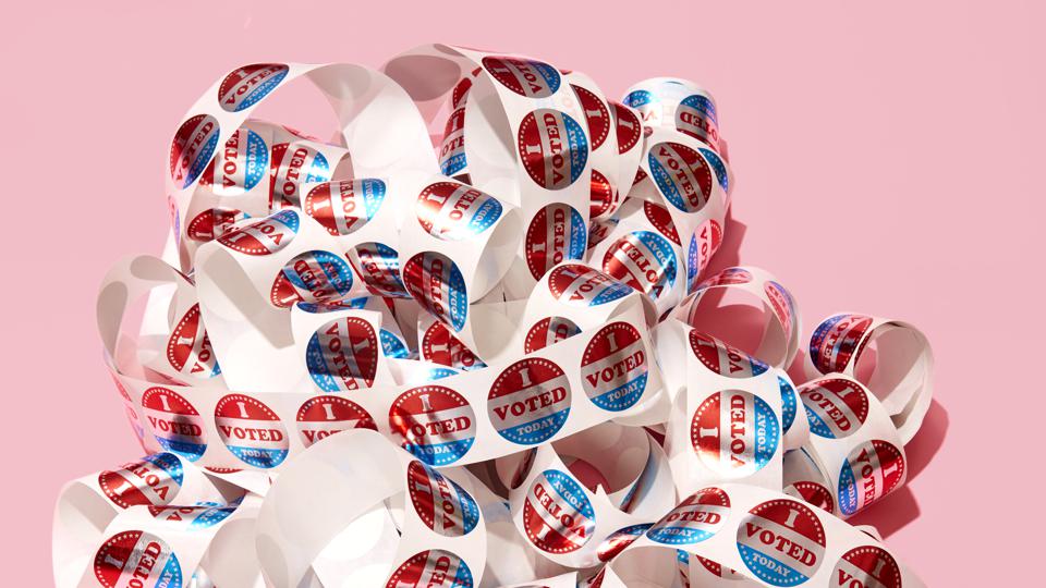 I VOTED Stickers on a Pink Background