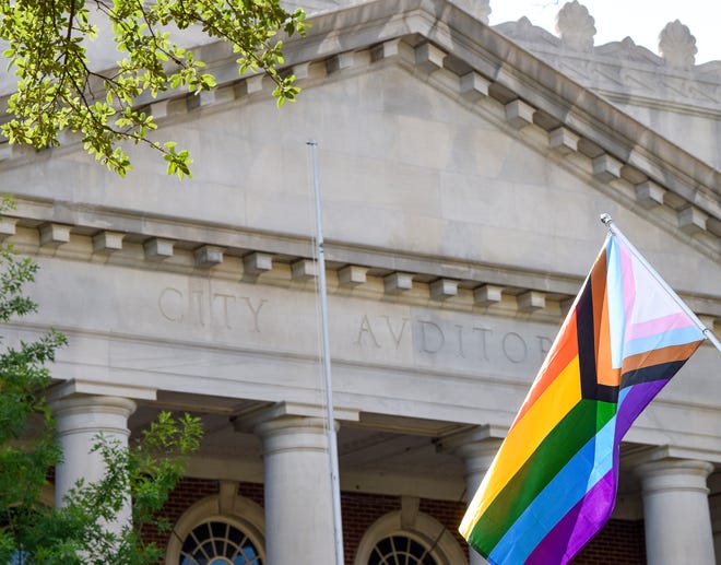 Pride flags will fly at City Hall in Montgomery, Alabama on Friday, June 25, 2021.