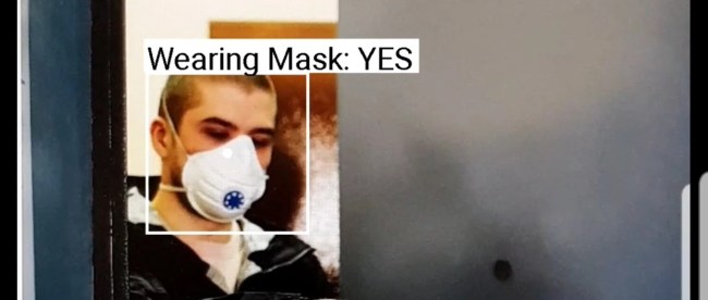 Audible vision app that recognizes a mask on a man.  It shows the caption