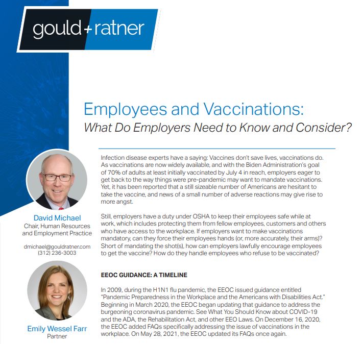Employees and Vaccinations: What Do Employers Need to Know and Consider? | Gould & Ratner LLP